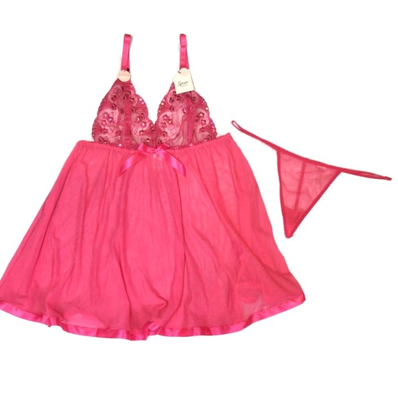 Spree Intimates Hot Pink Babydoll Lingerie Set - Picture 5 of 11